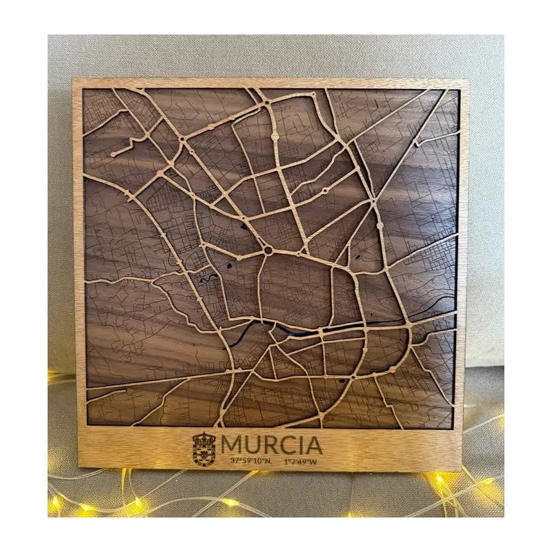 Mapa de madera de Murcia grabado artesanal