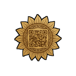QR decorativo grabado en madera – Diseño girasol
